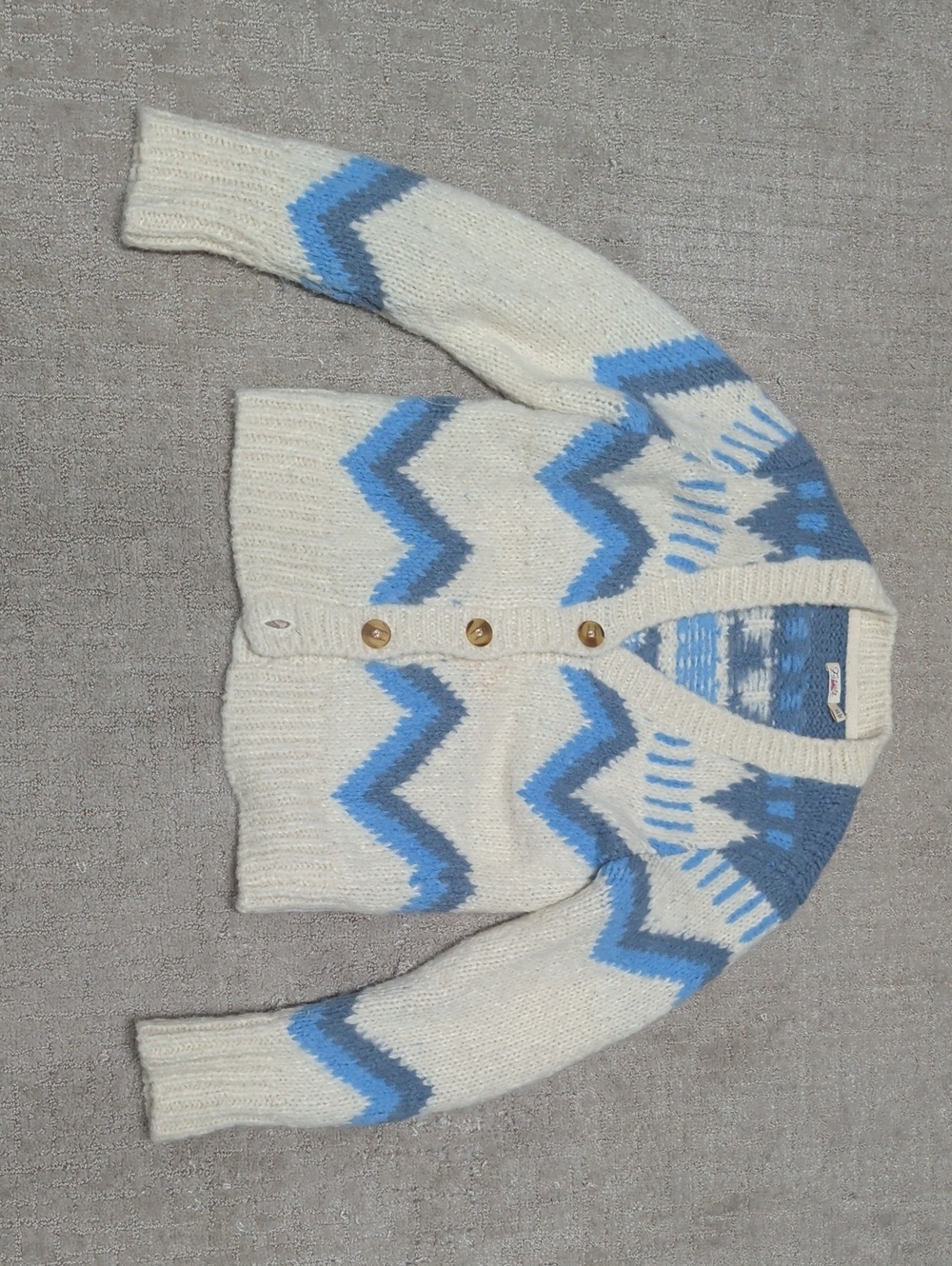 Women's Faherty Extra-Small Cream and Blue Colorwork Knit Cardigan Sweater